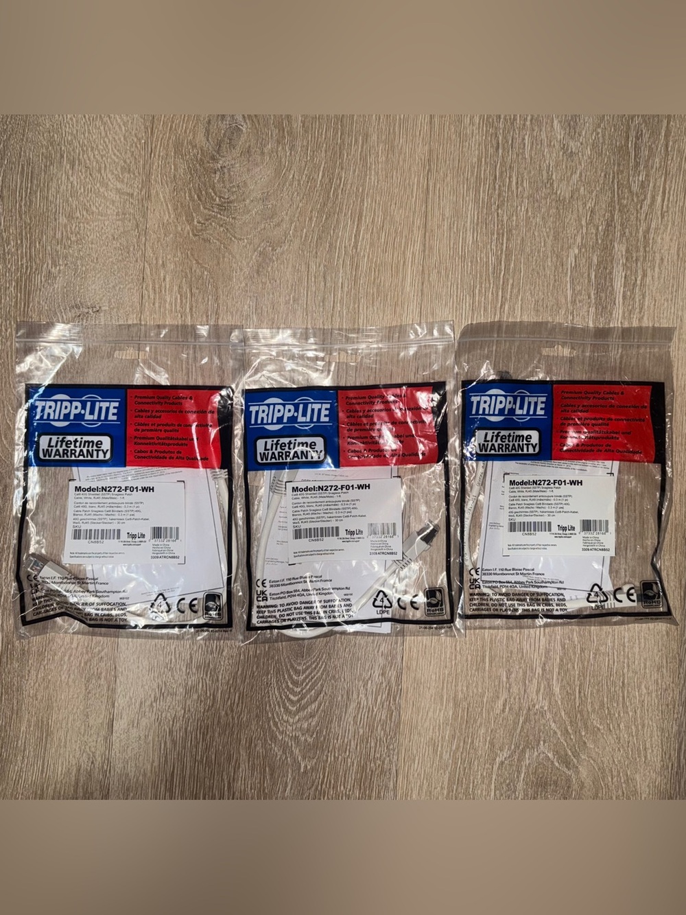 3 Pack Tripp Lite Cat8 40G PoE Shielded Ethernet Cable | 1 Foot | White